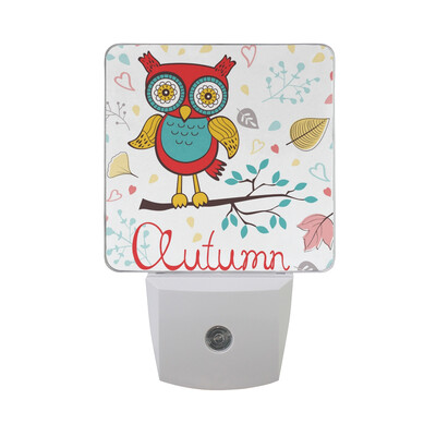 

ALAZA LED Night Light With Smart Dusk To Dawn SensorOwl Illustration Happy Birthday Plug In Night Light