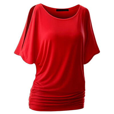 

2018 Summer Fashion Women Crossover candy color T-shirt Famale Batwing dolman Sleeve casual Loose T-shirt Drape Top