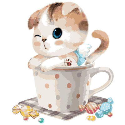 

UpperX DIY Coloring By Numbers Wall Art Canvas Oil Painting Home Decoration DIY Cute Animal Digital Painting Cup Cat Card Love Cat