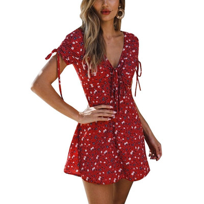 

Summer rope printing deep V sexy dress