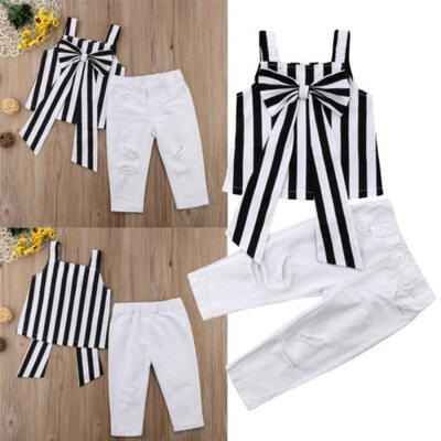 

Toddler Kids Baby Girl Tops Big bow Stripe Pants Outfits Clothes 2PCS Set