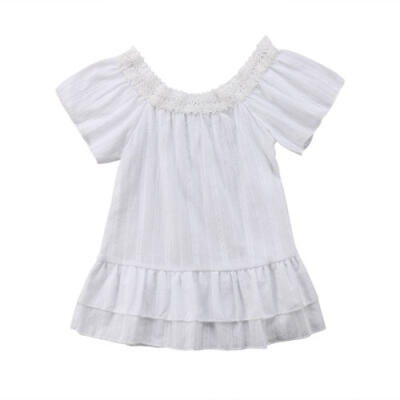 

Princess Girls Dress Baby Kids Lace Floral Off shoulder Pageant Party Dress