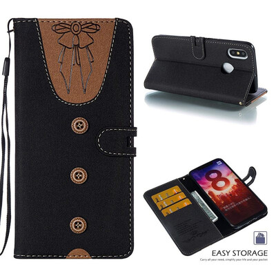 

MOONCASE Millet Mi A2 Mi 6X stitching embossed womens leather case - black