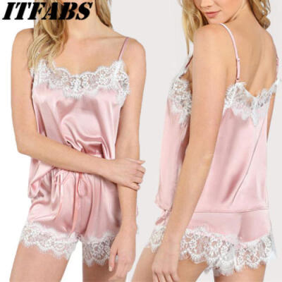 

Women Satin Silk Pajama Lingerie Nightwear Sleepwear Top Shorts 2pcs Pajamas Set