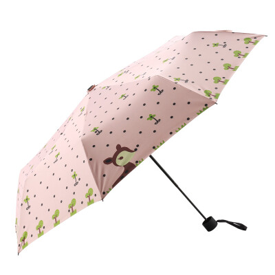 

Jingdong Supermarket US degree MAYDU cartoon deer sunny umbrella creative three fold lady umbrella black rubber sunscreen UV M3326 orange pink