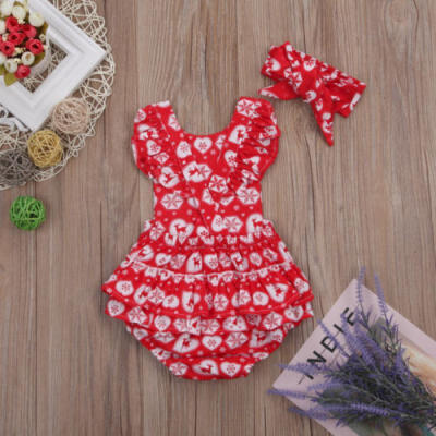 

Newborn Toddler Baby Girl Clothes Christmas Romper Bodysuit Headband Set Outfit