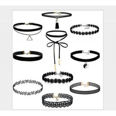 

10Pcs Choker Necklace Set Stretch Velvet Classic Gothic Tattoo Lace Retro Black