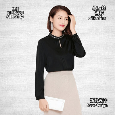 

Silk shirt 2019 spring&summer heavy silk silk slim slimming fashion business solid color large size autumn ladies shirt