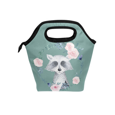 

Lunch Bag Raccoon Tote Travel Picnic Insulated Handbags Portable Zipper Lunch Bag Box