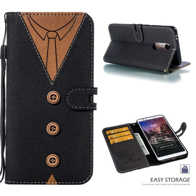 

MOONCASE Millet red rice 5 stitching embossed mens leather case - black