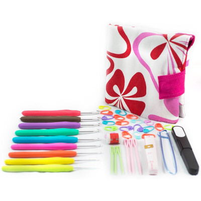 

Colorful Soft Handle Aluminum Crochet Hooks Knitting Set Household Canvas Bag