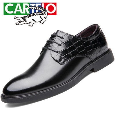 

CARTELO British fashion top layer cowhide shoes crocodile style mens business dress shoes low cut lace leather shoes 8220 black 44