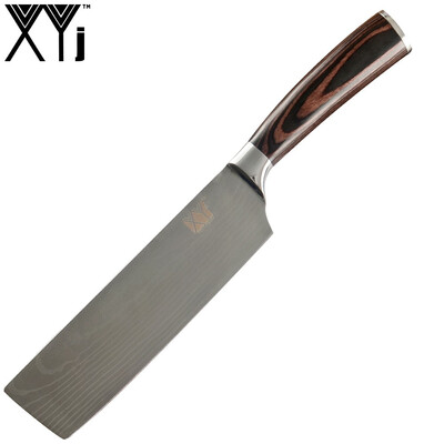 

XYj Japanese Kitchen Knives Imitation Damascus Pattern 7inch Sharp Santoku Cleaver Slicing Utility Knives Tool