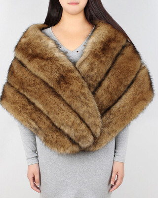 

Fashion Brown Faux Fur Shawl Women Formal Cheongsam Wedding Dress Scarf Soft Fox Lady Winter Warm Bride Cape