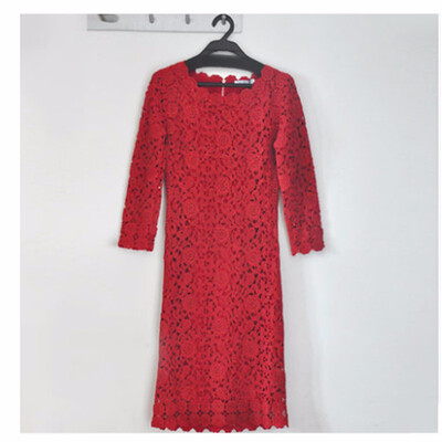 

OIBEE2018 autumn new womens knit large size embroidered lace long-sleeved dress bag hip long skirt