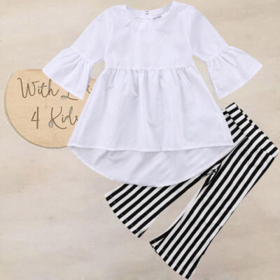 

Kids Baby Girl Fashion Tops T-Shirt Blouse Shirt Striped Wid Leg Pants Outfits F