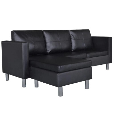 

Sectional Sofa 3-Seater Artificial Leather Black