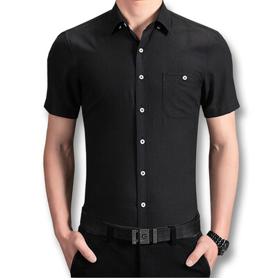 

New Arrivals High Quality Men Shirts 2016 Spring Summer Short Sleeve Shirts Mens Solid Dress Casual Shirts 7 Colors -5XL