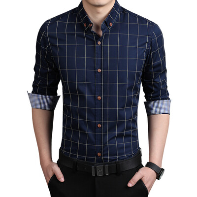 

2016 100% High Quality Mens Dress Shirts Blue Shirt Men Causal Striped Shirt Men Camisa Social Masculina Chemise Homme -5XL