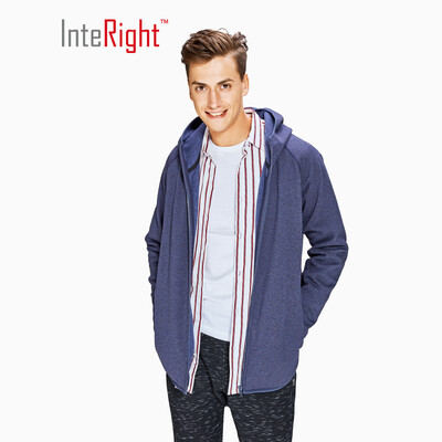 

INTERIGHT Sweater Mens Fall Winter Hooded Sports Brushed Composite Fleece Cardigan Dark Blue
