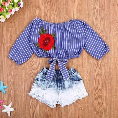 

Fashion Kid Baby Girls Crop Tops T Shirts Blouse Denim Short Jeans Pants Outfits