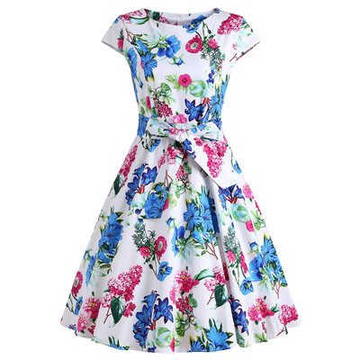 

Vintage Floral Print Bowknot Flare Dress