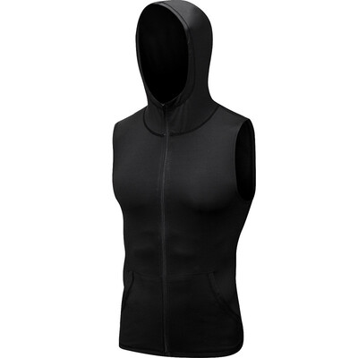 

Cap Hoodie Soccer Compression Fitness T-Shirt Gym Sportswear Men Running Sleeveless Jacket