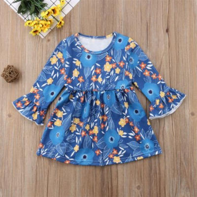 

Toddler Kids Baby Girls Horn Sleeve Floral Party Dress Pageant Casual Clothes