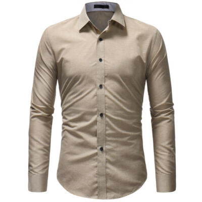 

US Luxury Men Casual Splice Long Sleeve Slim Fit Dress Shirt Formal T Shirt Tops