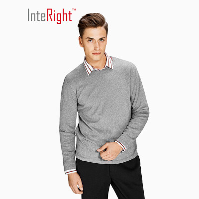 

INTERIGHT Mens Round Neck Long Sleeve T-Shirt Soft Classic Joker Bottom Shirt Navy Blue