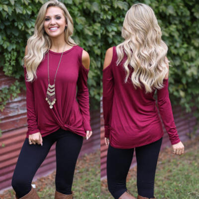 

2018 Womens Cold Shoulder Long Sleeve Pullover Tops Blouse Summer Shirt T-Shirt