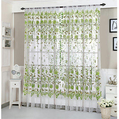 

Flowers Print Sheer Curtain Panel Window Balcony Tulle Door Room Divider Color