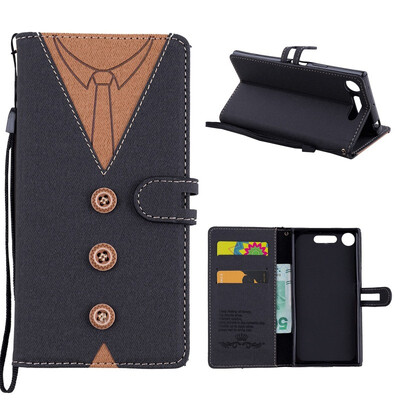 

MOONCASE Sony Xperia XZ1 stitching embossed mens leather case - black