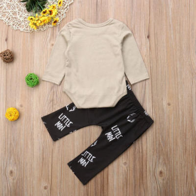 

2Pcs Infant Kids Baby Boy Long Sleeve Romper Pants Outfits Gray Playsuit Clothes