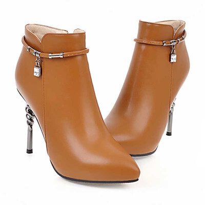 

IDIFU Womens Dressy Strap Pointed Toe Side Zipper Short Boots Stiletto High Heels Ankle Booties