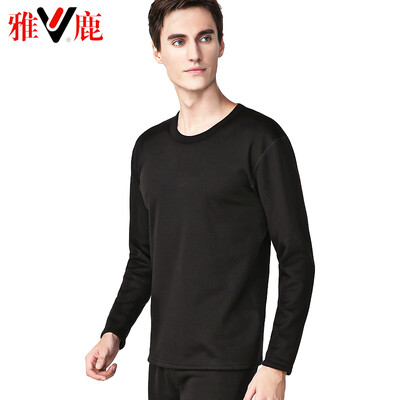 

Yalu thermal underwear mens thickening plus velvet autumn clothes long pants suit de velvet thick thermal underwear lovers set mens round neck black