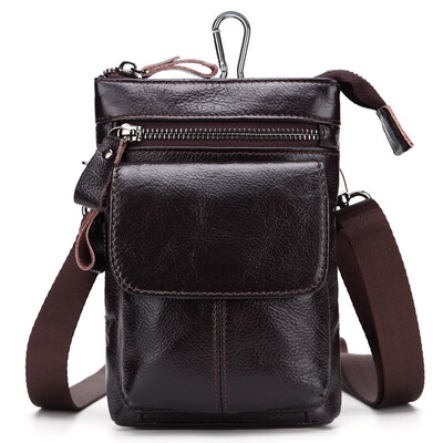 

NovelTeez Mens pocket leather belt mobile phone bag top layer leather multifunction bag