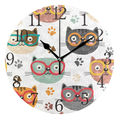 

Wall Clock Arabic Numerals Design Cute Faces Cats Round