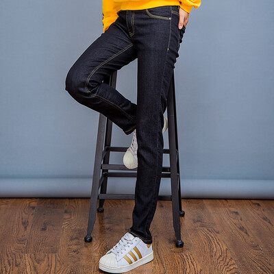 

Intercrew jeans female 2018 winter new Korean version of the inner velvet fashion Slim wild feet pants washed&velvet jeans female ICR4EL51A black S