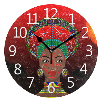 

Wall Clock Cute South African Woman Round Wall Clock Arabic Numerals Design