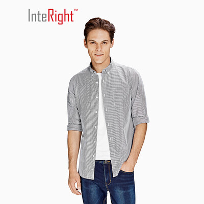 

INTERIGHT Mens Sanded Vertical Striped Cotton Shirt Blue&White Strip 42