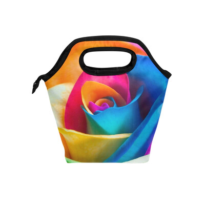 

Insulated Lunch Tote Bag Colorful Roae Travel Picnic Lunch Handbags Portable Zipper Lunch Bag Box
