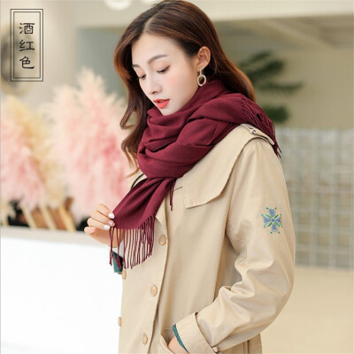 

Scarf female han edition female autumn&winter pure color imitation cashmere neck 250 grams joker long tassel does not drop woo