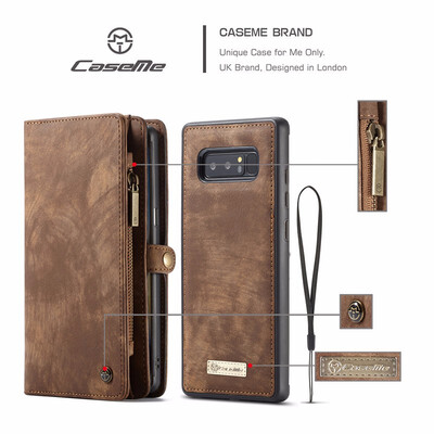 

CaseMe For Samsung Galaxy Note 8 Phone Cases Leather Zipper Multi-functional Card slot Wallet 2 In 1 Design Phone Full Cover