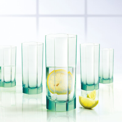 

Jingdong supermarket] Le Meiya (Luminarc) glass cold drink cup octagonal condensate straight straight cup 28CL (ice green) six loaded J5856