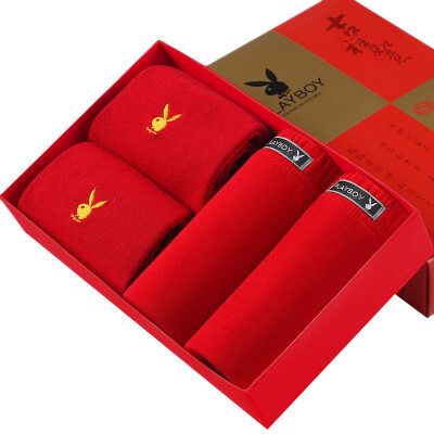 

Playboy PLAYBOY 5015-95 Benming men underwear red socks red underwear 2 male red triangle underwear 2 pairs of male red socks XXXL