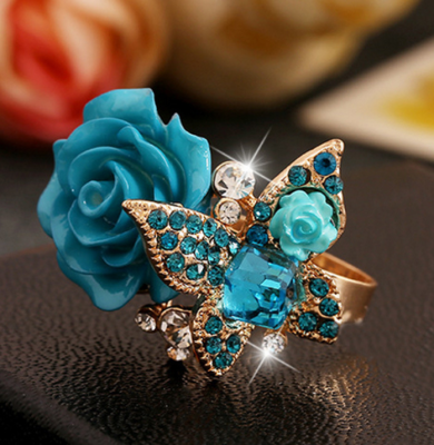 

Rose ring ethnic style butterfly ring vintage Bohemian hand ornament