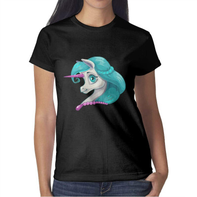 

Womens Big Unicorn Head Cotton T-Shirt Short-Sleeve Interesting tee