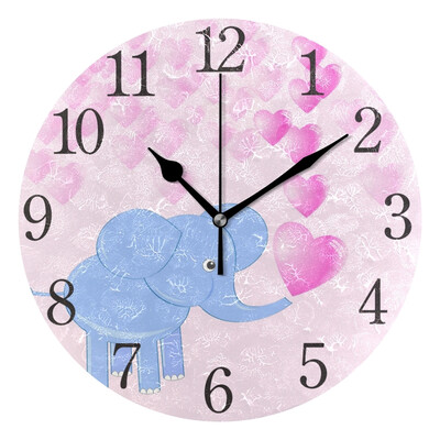 

Wall Clock Love Cute Elephant Round Wall Clock Arabic Numerals Design