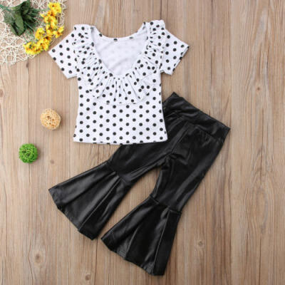 

Summer Clothes Kid Baby Girl Polka Dot Backless TopsFlared Pants Bell Bottom AU